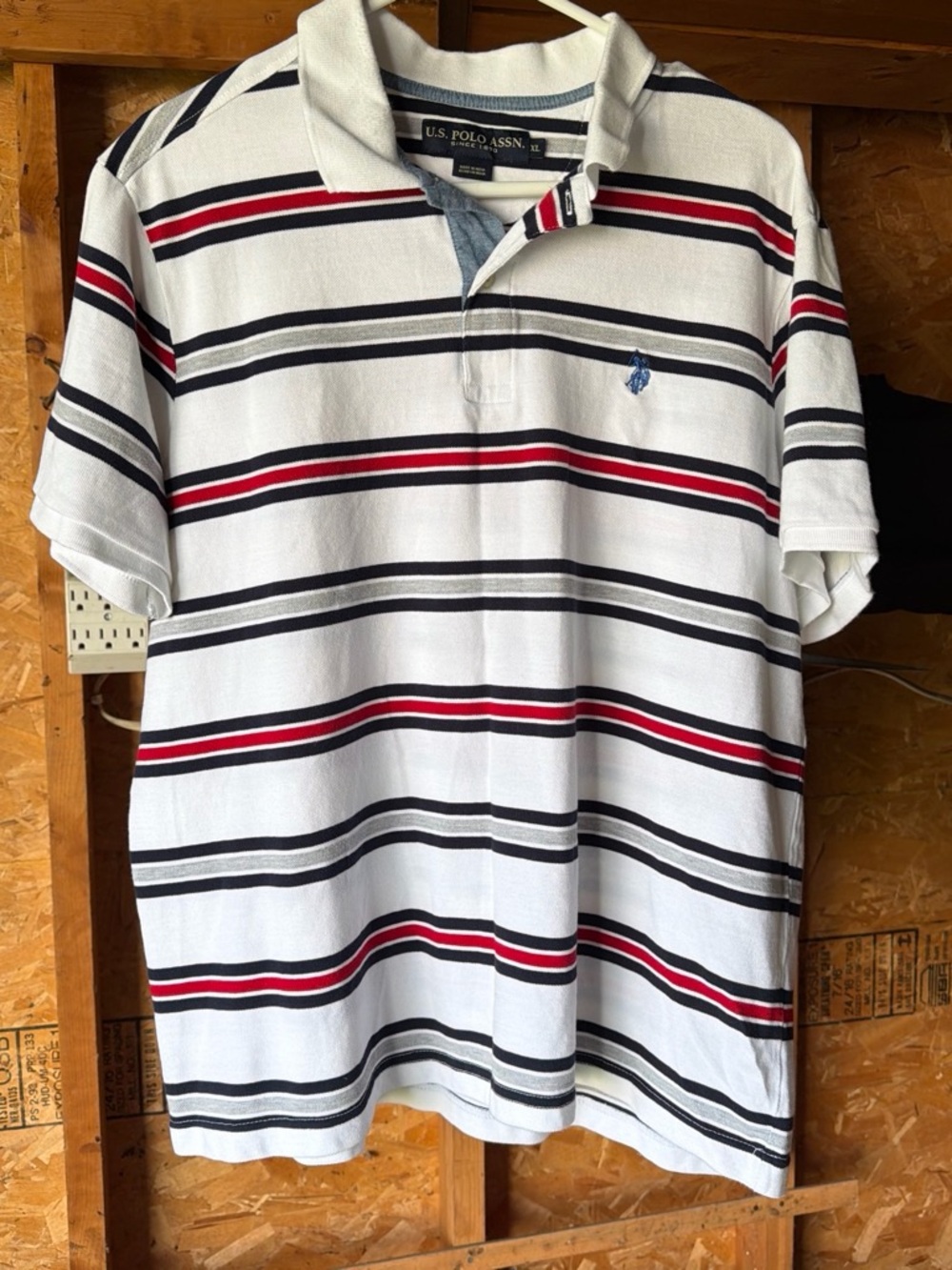 U.S. Polo Assn. White Polo with Red and Navy Stripes